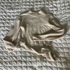 Reformation Osteria Beige Ribbed Cashmere Turtleneck Sweater